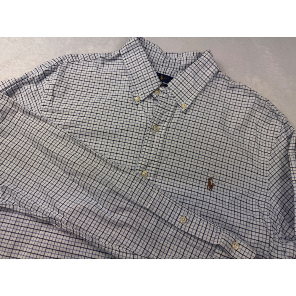Ralph Lauren Slim Fit Stretch Oxford Shirt Mens L Blue White Check Long Sleeve
